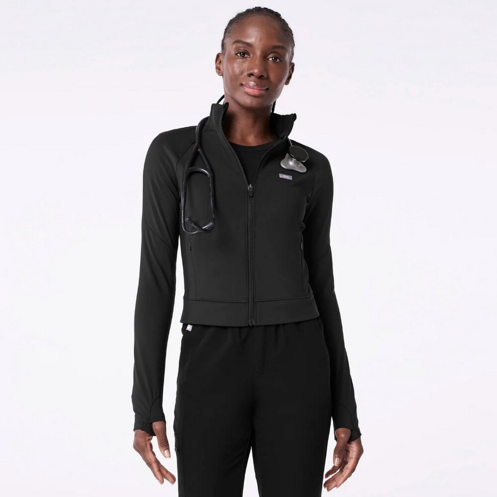 FIGS On-Shift ContourKnit Cropped Jacket Black M